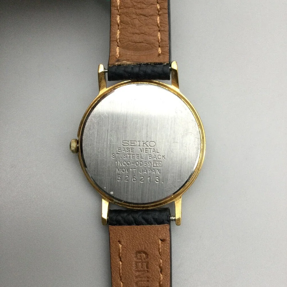 Seiko Watch Womens 26mm Gold Tone 1N00-0D59 Black Leather Band New Battery - Picture 8 of 15